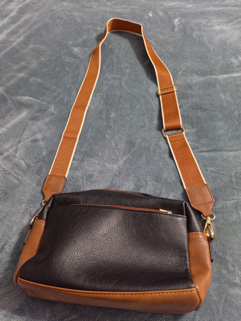 Convertible Two-Tone Black and Brown Crossbody Bag